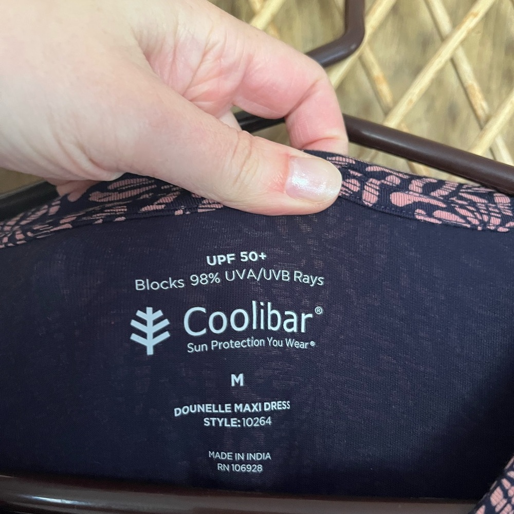 NWOT Coolibar Dounelle Maxi Dress - UPF 50+ Navy and Pink Patterned Dress - Picture 9 of 9